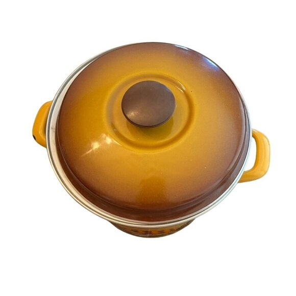 Vintage Sears Merry Mushroom Yellow Stock Pot Enamel w/ Lid 1970 Retro MCM - Picture 8 of 10